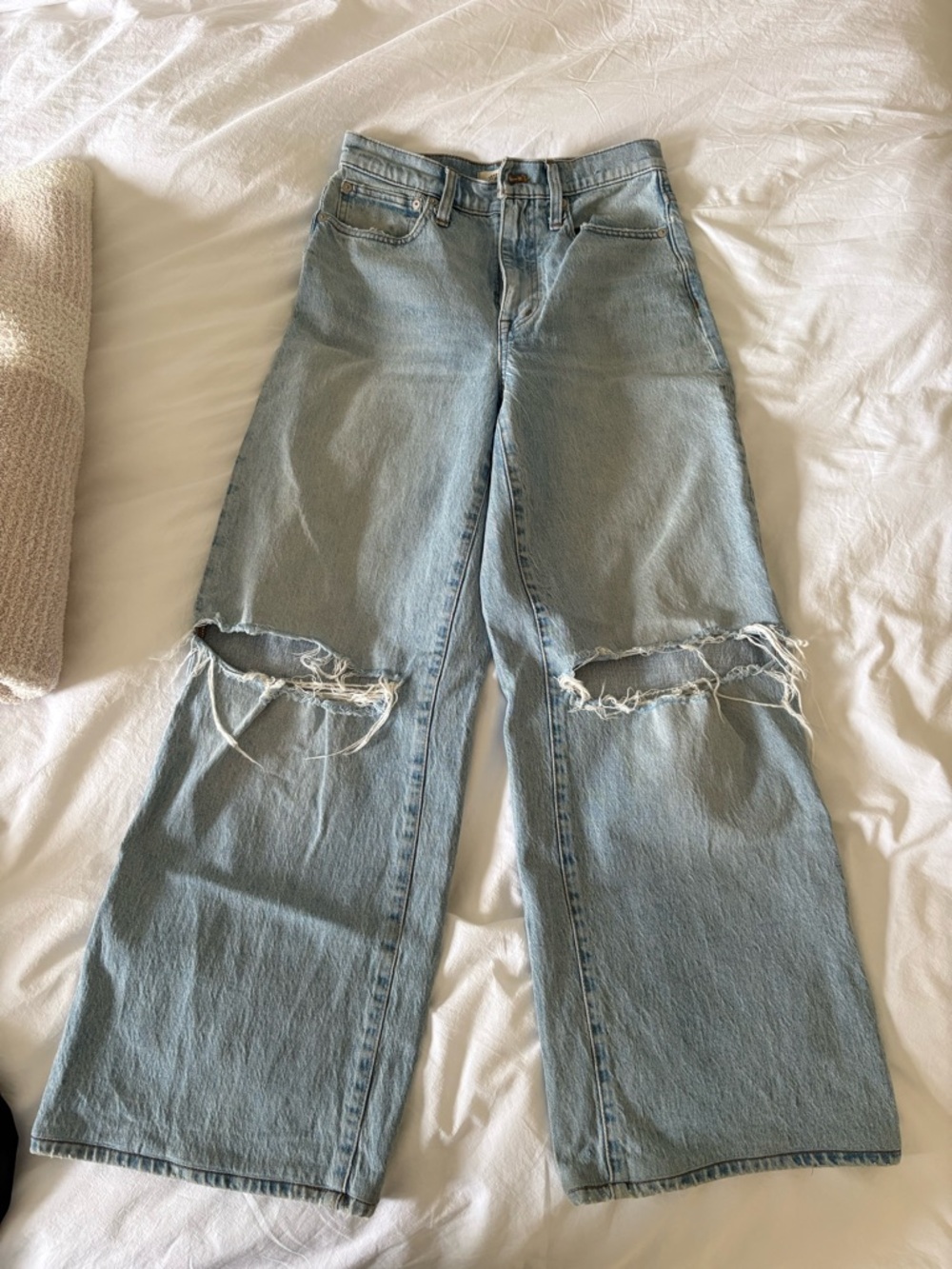 Madewell Superwide-Leg Jeans Light Blue Distressed